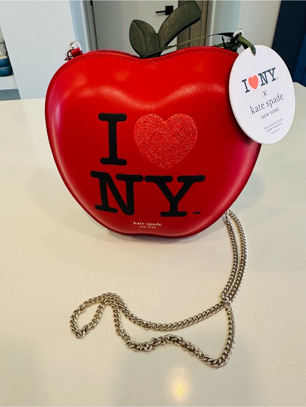 kate spade Red Apple I ♥ NY Crossbody Bag with Silver Chain NWT